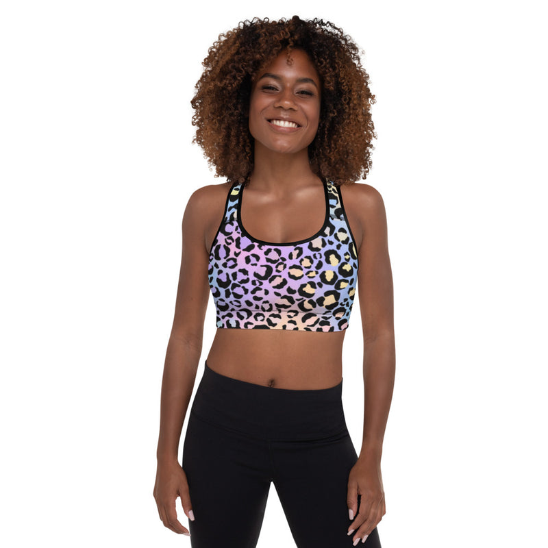 Rainbow Cheetah Pattern Padded Sports Bra