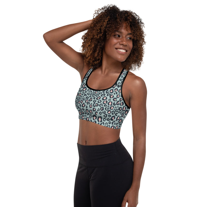 Cheetah Teal Zeal Padded Sports Bra