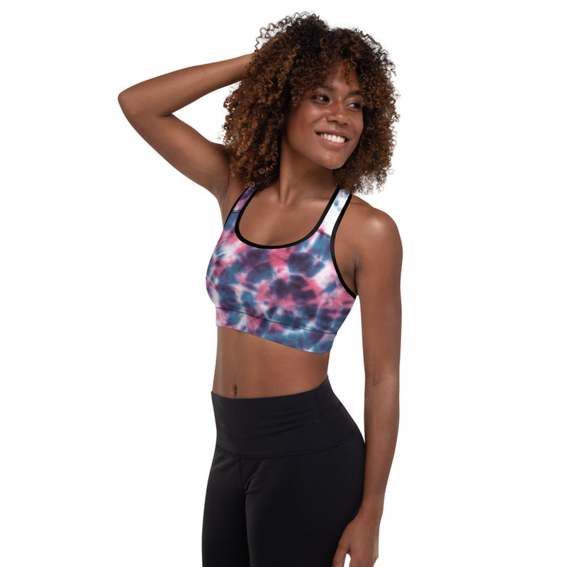 Tie Dye Pattern Padded Sports Bra - Blue